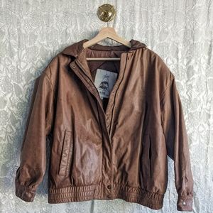 Vintage Brass Plum Brown Leather Bomber Jacket